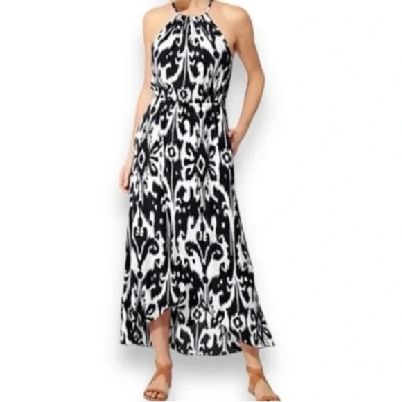 Athleta Dresses & Skirts - Athleta Ikat Bloom Maxi Dress Midi Halter Black & White Summer Pockets Size S